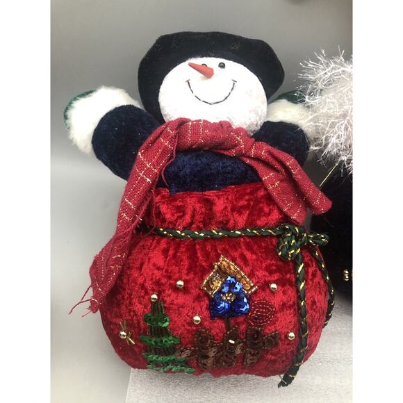 2 Vintage PBC International Plushy Santa Claus & Snowman Decoration Stuffed READ - Picture 6 of 16